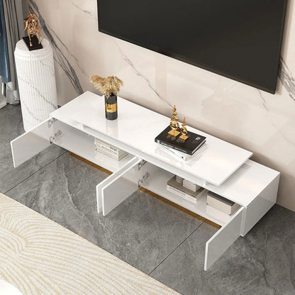 Mordelle Modern Rectangle Glossy White Extendable TV Stand Storage for 65 to 85 inch TV - Homary