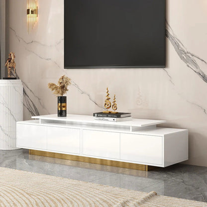 Mordelle Modern Rectangle Glossy White Extendable TV Stand Storage for 65 to 85 inch TV - Homary
