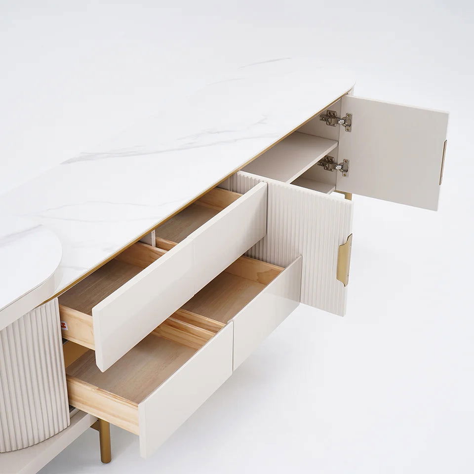 Mytures Modern Round Nesting Coffee Table with Storage White Sintered Stone Set of 2 - Approved By Design