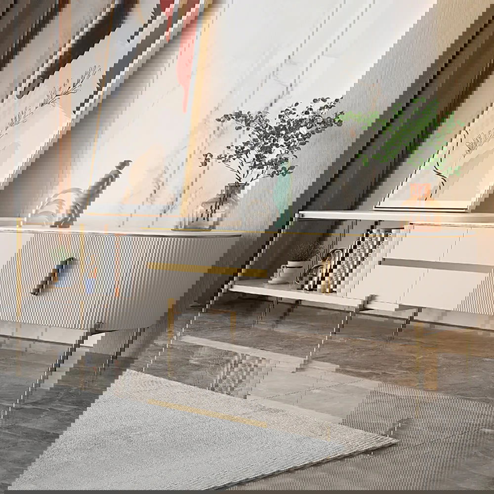 Mytures Modern Round Nesting Coffee Table with Storage White Sintered Stone Set of 2 - Approved By Design