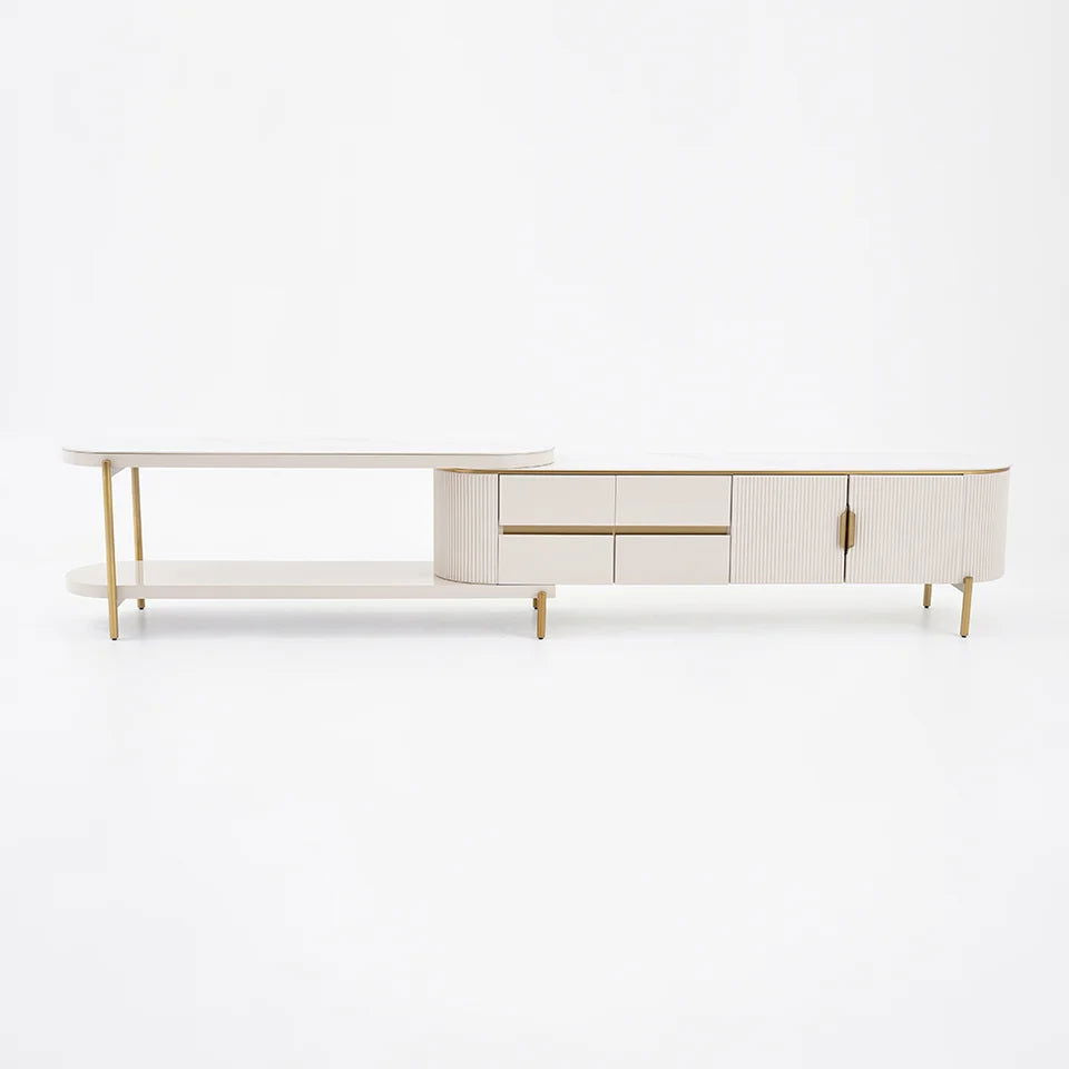 Mytures Modern Round Nesting Coffee Table with Storage White Sintered Stone Set of 2 - Approved By Design