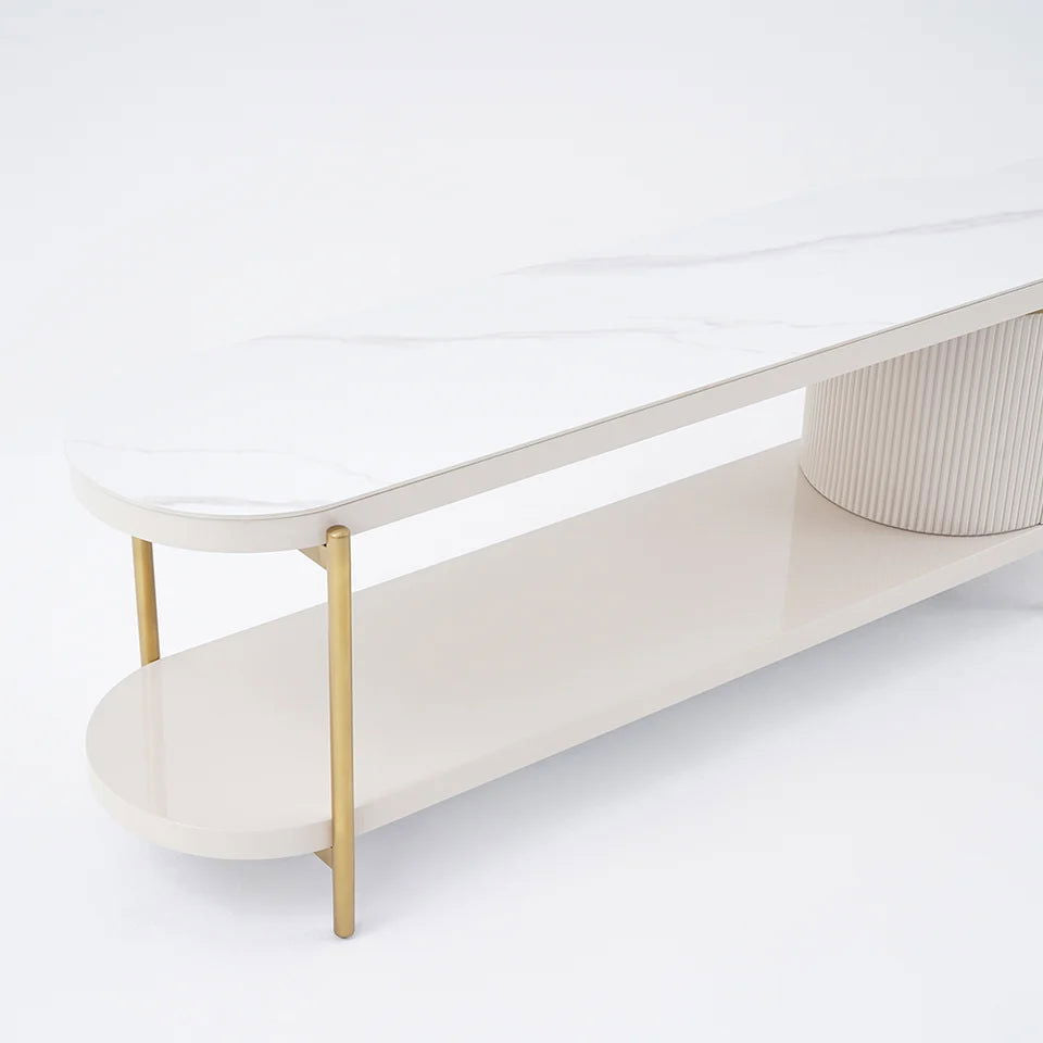 Mytures Modern Round Nesting Coffee Table with Storage White Sintered Stone Set of 2 - Approved By Design