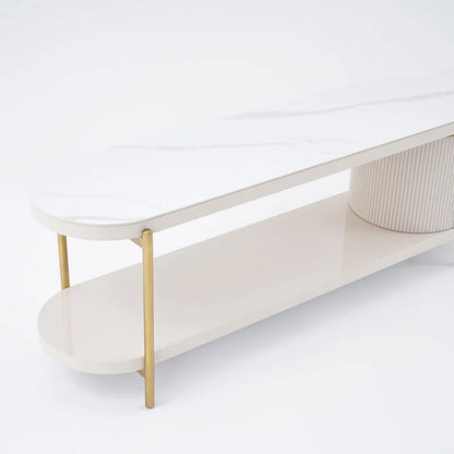 Mytures Modern Round Nesting Coffee Table with Storage White Sintered Stone Set of 2 - Approved By Design