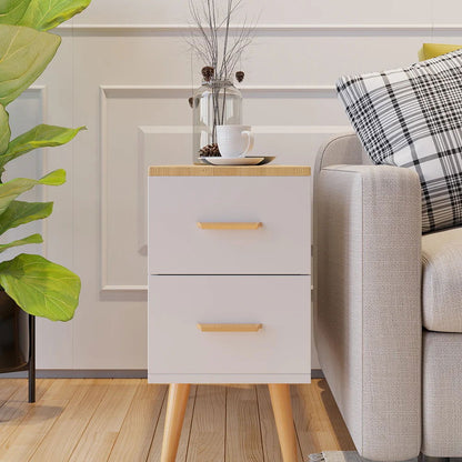 Natural Rectangle End Table with Drawers Modern Sofa Table for Living Room - 