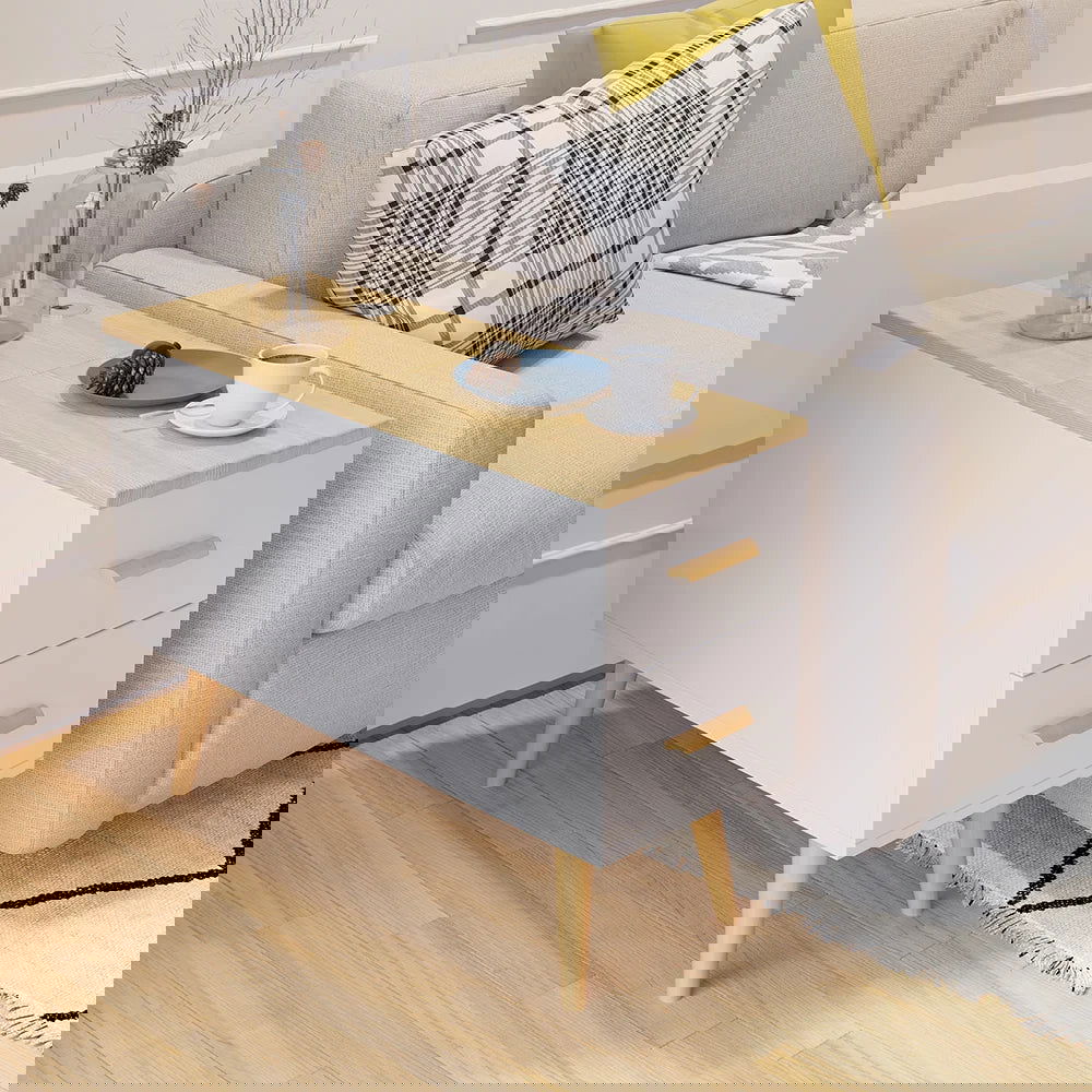 Natural Rectangle End Table with Drawers Modern Sofa Table for Living Room - 