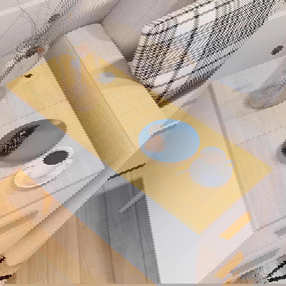 Natural Rectangle End Table with Drawers Modern Sofa Table for Living Room - 