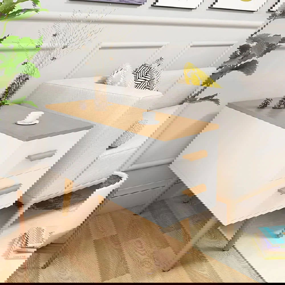 Natural Rectangle End Table with Drawers Modern Sofa Table for Living Room - Homary