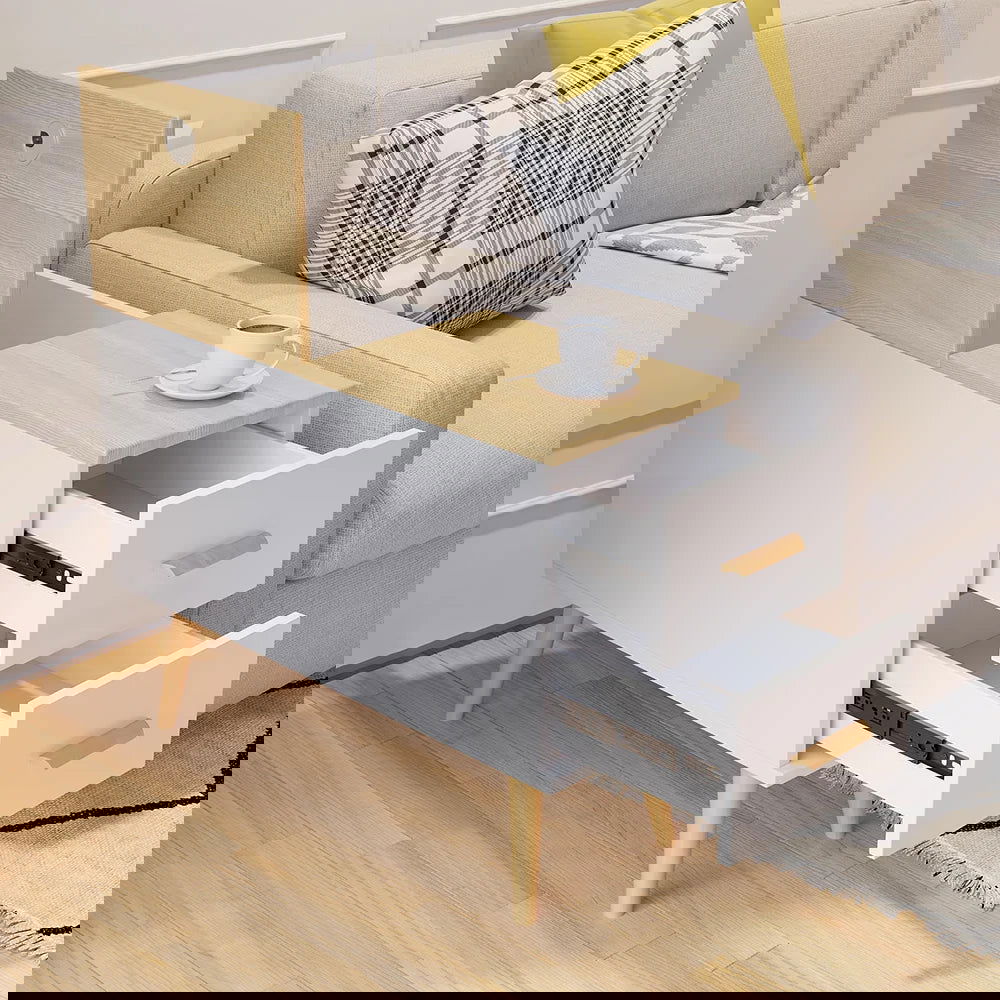 Natural Rectangle End Table with Drawers Modern Sofa Table for Living Room - Homary