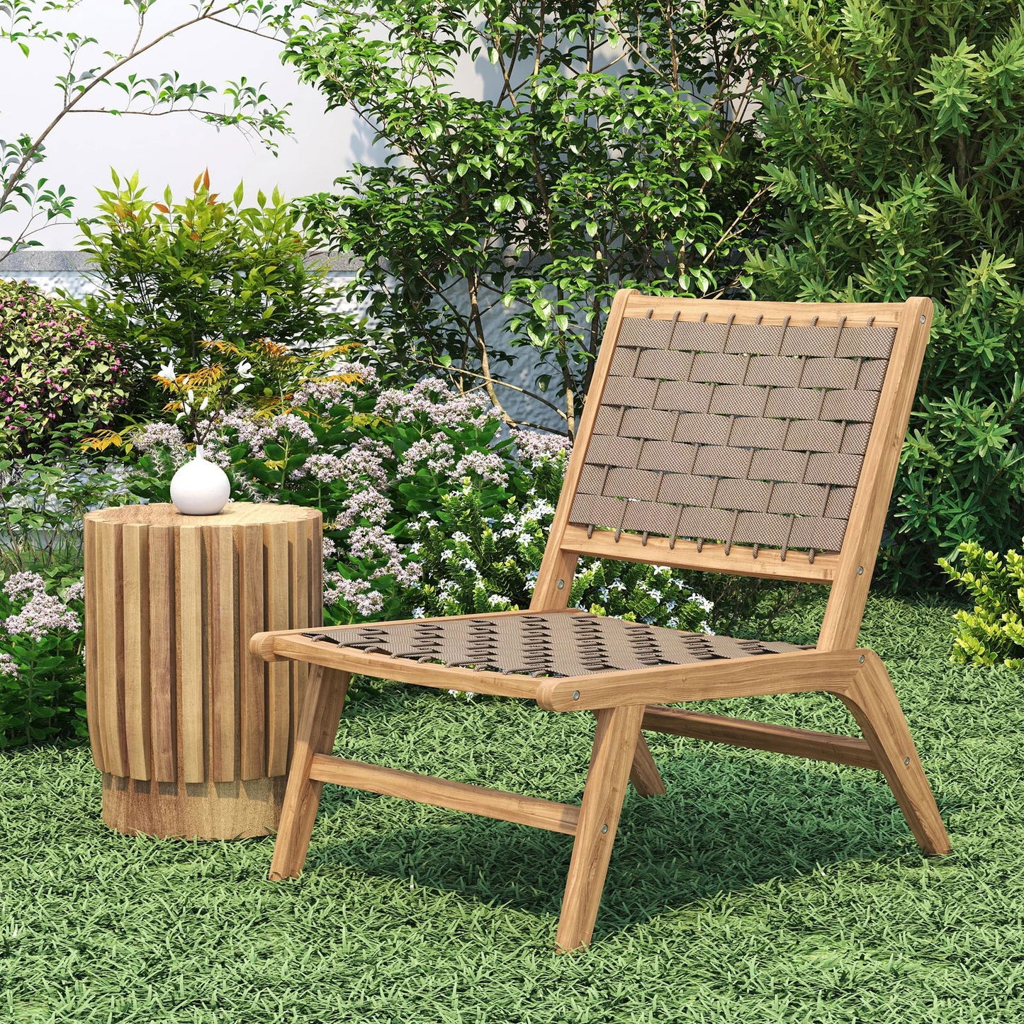 Natural Teak Wood Woven Outdoor Chair - 