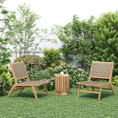 Natural Teak Wood Woven Outdoor Chair - 