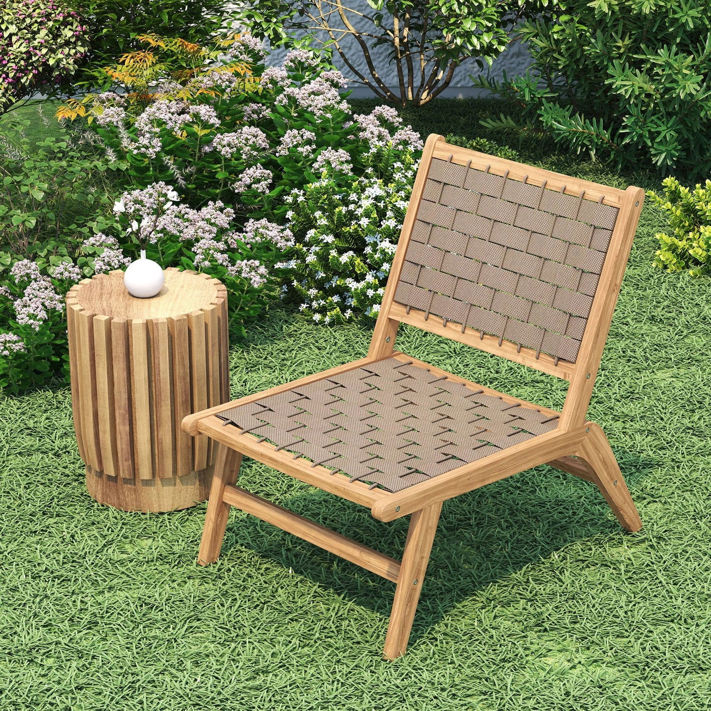 Natural Teak Wood Woven Outdoor Chair - Homary