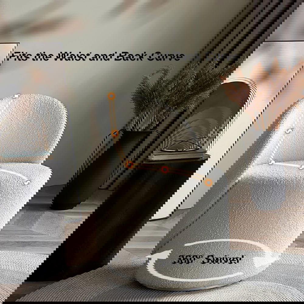 Nordic Boucle Round Vanity Stool Swivel Accent Chair with Low Back - 