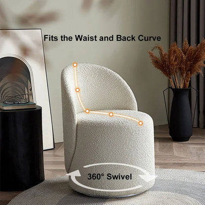 Nordic Boucle Round Vanity Stool Swivel Accent Chair with Low Back - 