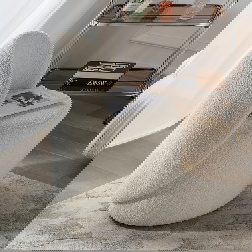 Nordic Boucle Round Vanity Stool Swivel Accent Chair with Low Back - 