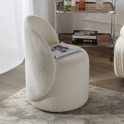 Nordic Boucle Round Vanity Stool Swivel Accent Chair with Low Back - 