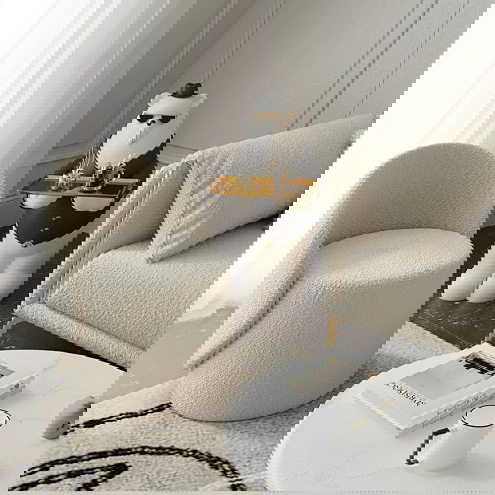 Nordic Boucle Round Vanity Stool Swivel Accent Chair with Low Back - 