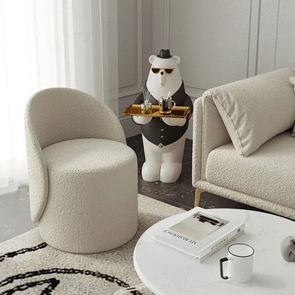 Nordic Boucle Round Vanity Stool Swivel Accent Chair with Low Back - 