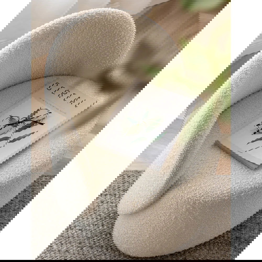 Nordic Boucle Round Vanity Stool Swivel Accent Chair with Low Back - 