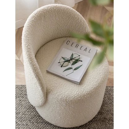 Nordic Boucle Round Vanity Stool Swivel Accent Chair with Low Back - 