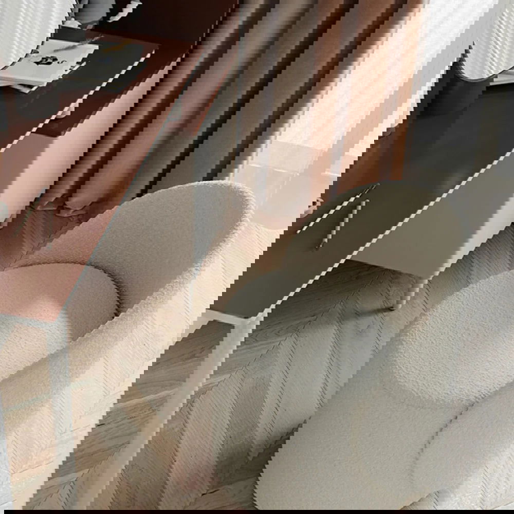 Nordic Boucle Round Vanity Stool Swivel Accent Chair with Low Back - 