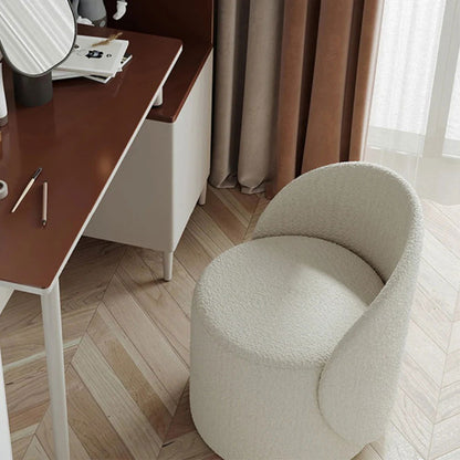 Nordic Boucle Round Vanity Stool Swivel Accent Chair with Low Back - 