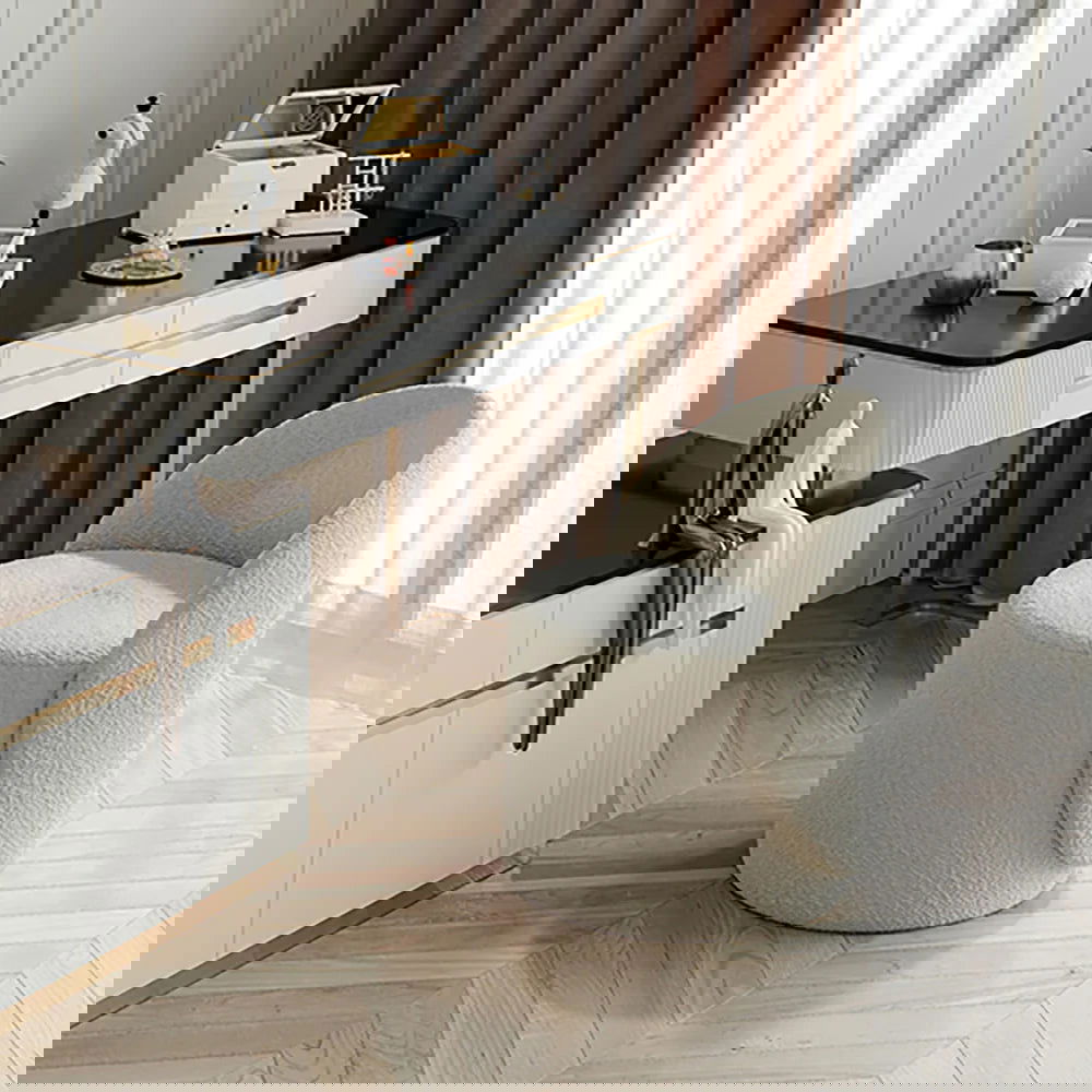 Nordic Boucle Round Vanity Stool Swivel Accent Chair with Low Back - 