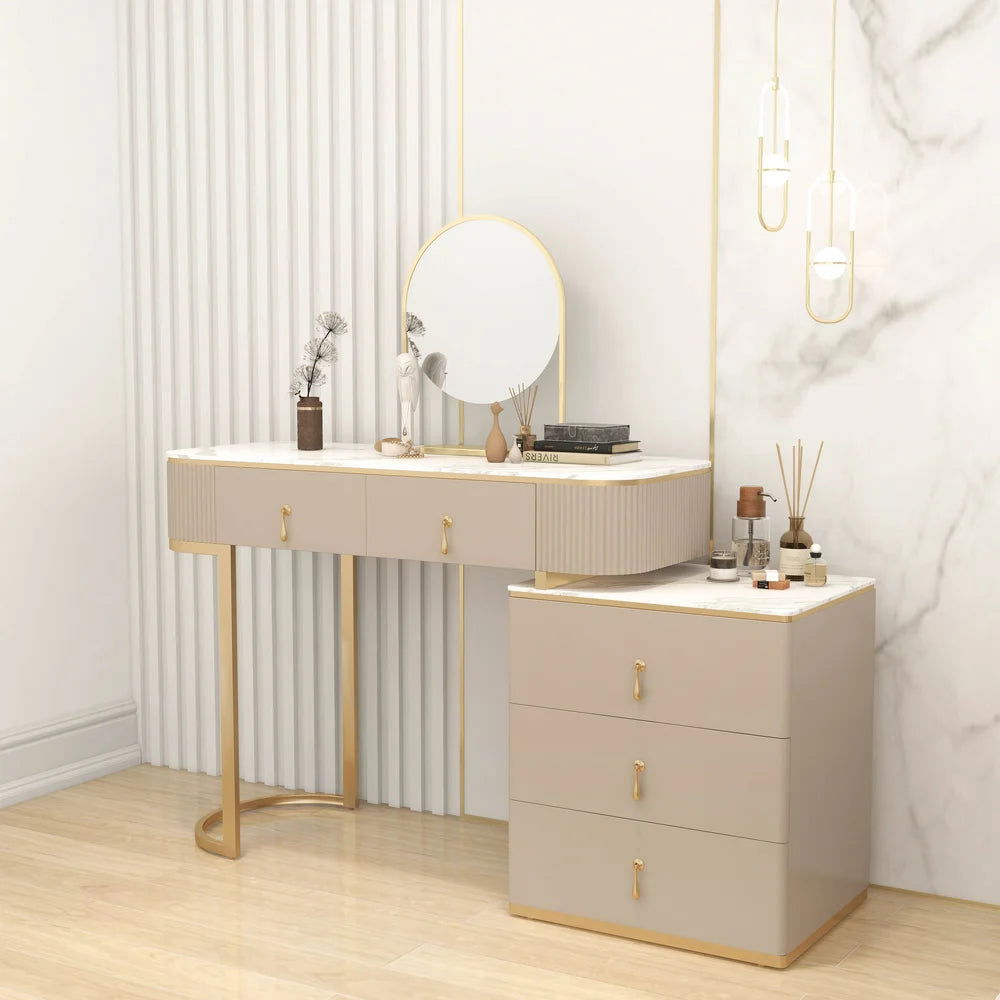Nordic Makeup Vanity Extendable with 5-Drawer Dressing Table with Ston Approved By Design Nordic Makeup Vanity Extendable with 5-Drawer Dressing Table with Ston Approved By Design