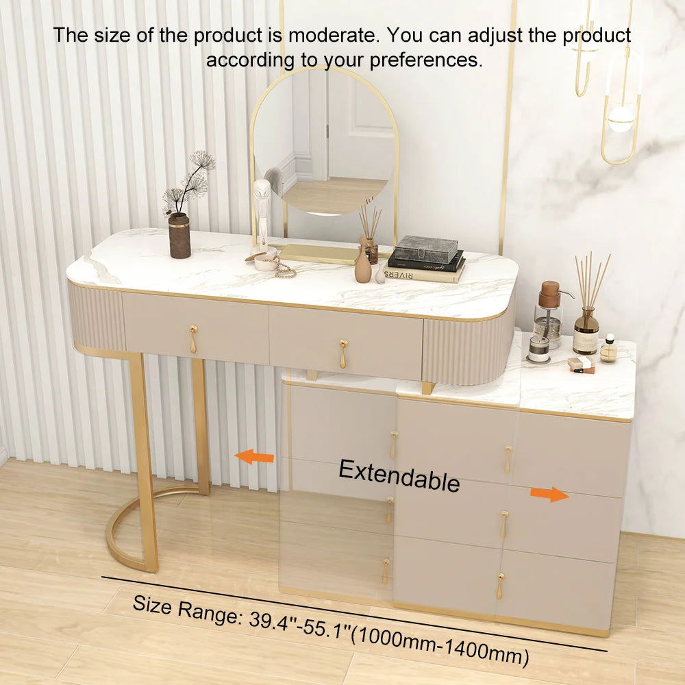 Nordic Makeup Vanity Extendable with 5-Drawer Dressing Table with Ston Nordic Makeup Vanity Extendable with 5-Drawer Dressing Table with Ston