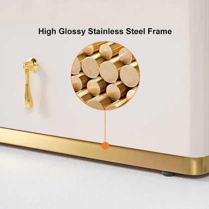 Nordic Makeup Vanity Extendable with 5-Drawer Dressing Table with Stone Top in Champagne - 