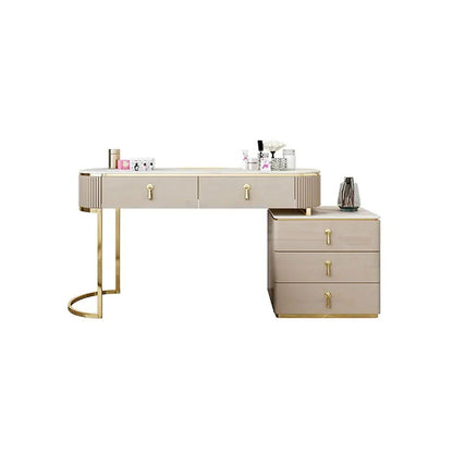 Nordic Makeup Vanity Extendable with 5-Drawer Dressing Table with Stone Top in Champagne - 