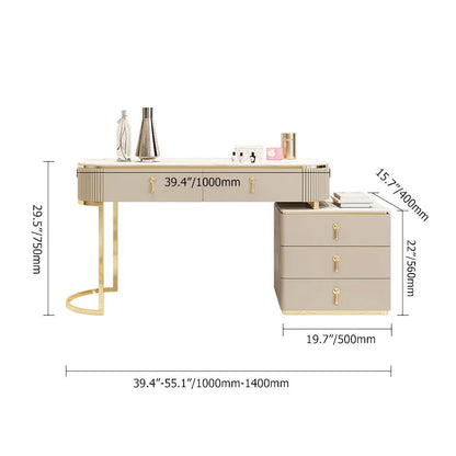 Nordic Makeup Vanity Extendable with 5-Drawer Dressing Table with Stone Top in Champagne - 
