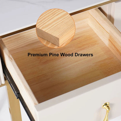 Nordic Makeup Vanity Extendable with 5-Drawer Dressing Table with Stone Top in Champagne - Homary