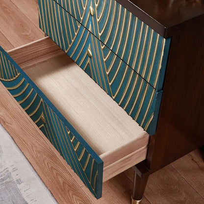 Novel Blue Cabinet Gold-Painted 3-Drawer Chest in Small - 