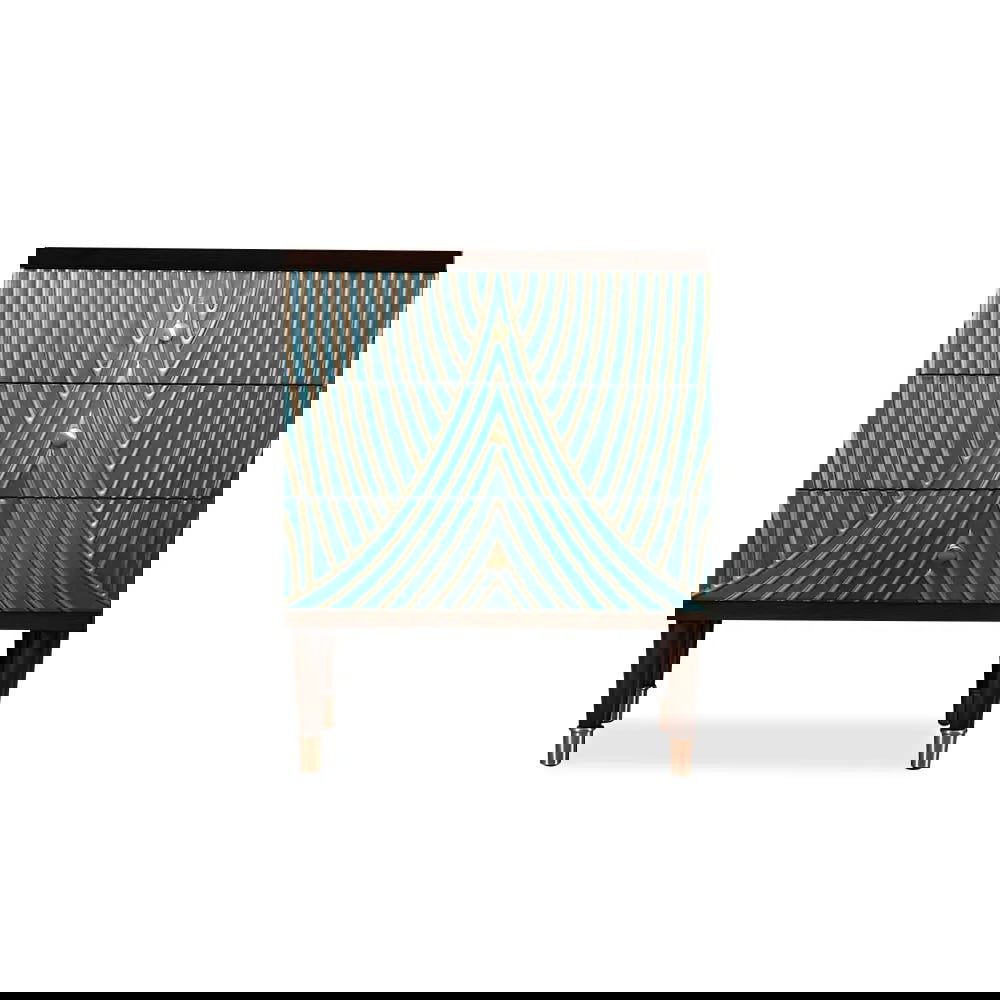 Novel Blue Cabinet Gold-Painted 3-Drawer Chest in Small - 