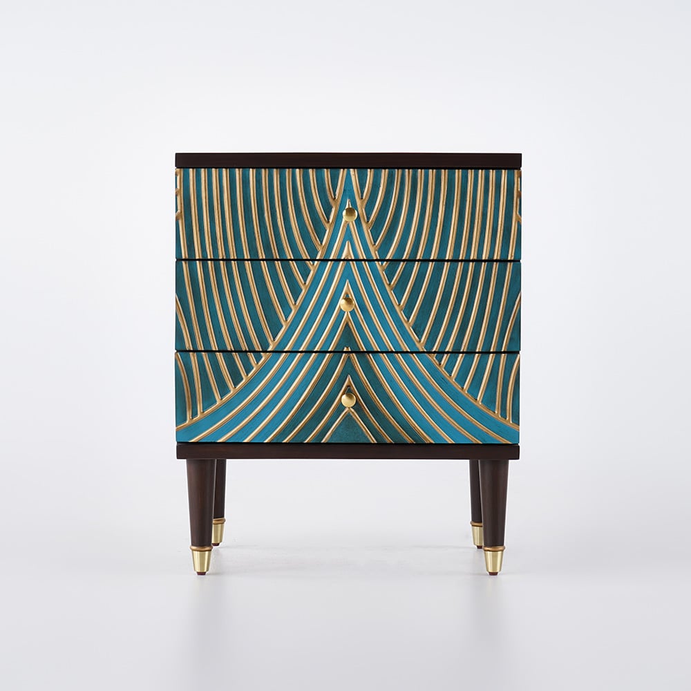 Novel Blue Cabinet Gold-Painted 3-Drawer Chest in Small - 