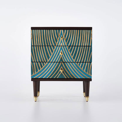 Novel Blue Cabinet Gold-Painted 3-Drawer Chest in Small - 