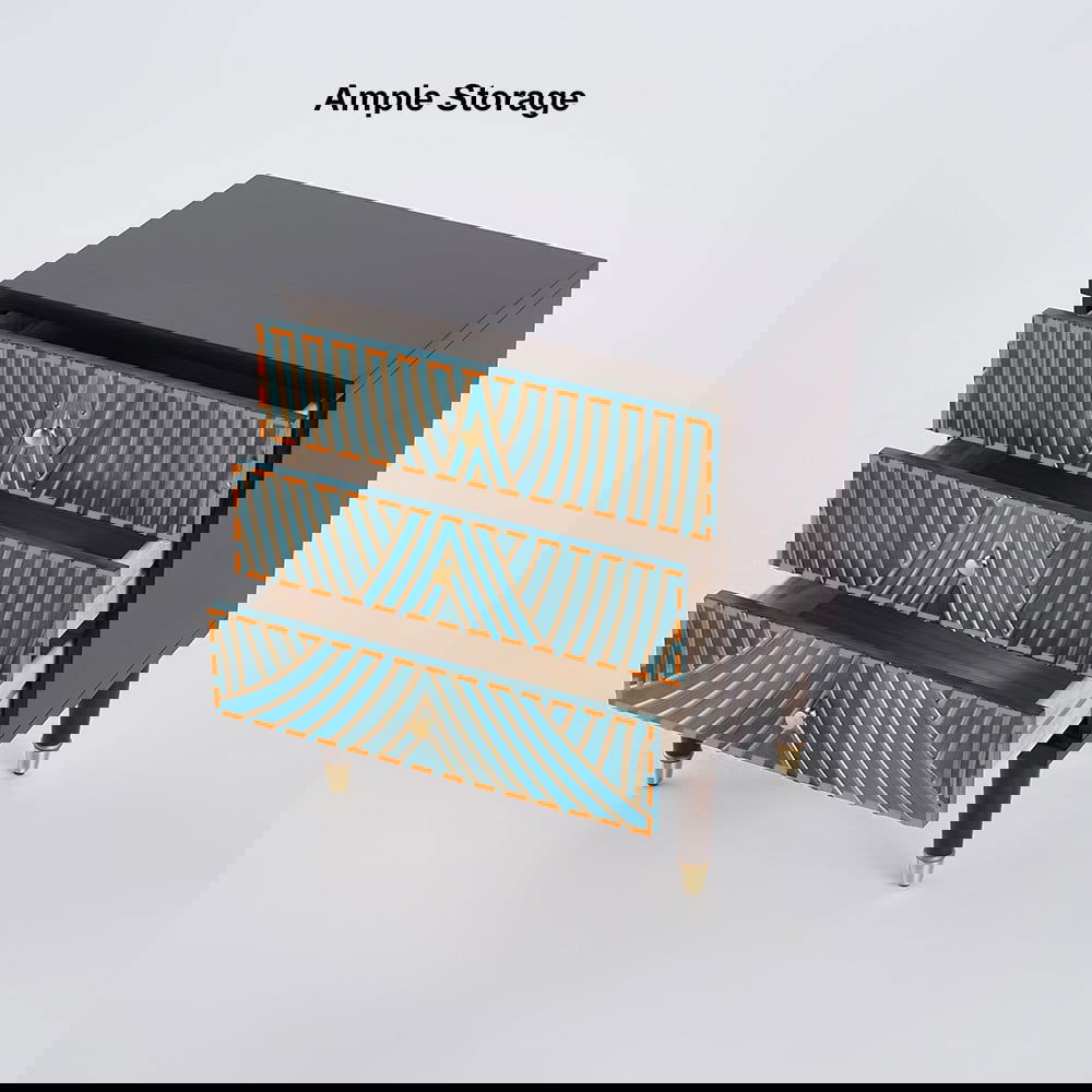 Novel Blue Cabinet Gold-Painted 3-Drawer Chest in Small - 