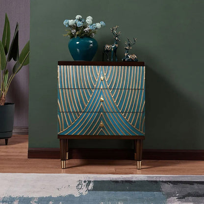 Novel Blue Cabinet Gold-Painted 3-Drawer Chest in Small - Homary
