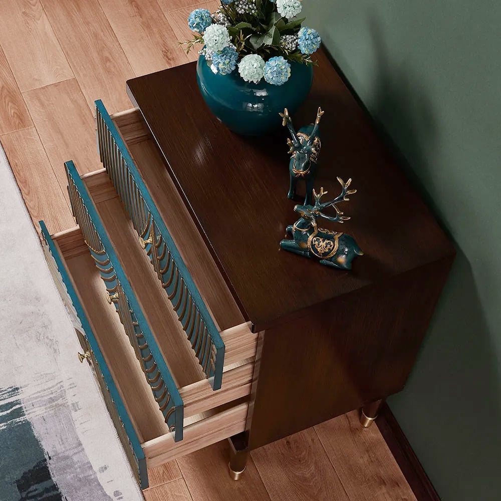 Novel Blue Cabinet Gold-Painted 3-Drawer Chest in Small - Homary