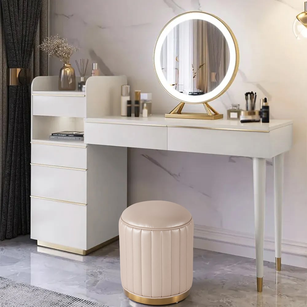 Off-white Makeup Vanity Set Dressing Table with Lighted Mirror Cabinet & Stool Included - 