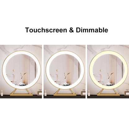 Off-white Makeup Vanity Set Dressing Table with Lighted Mirror Cabinet & Stool Included - 