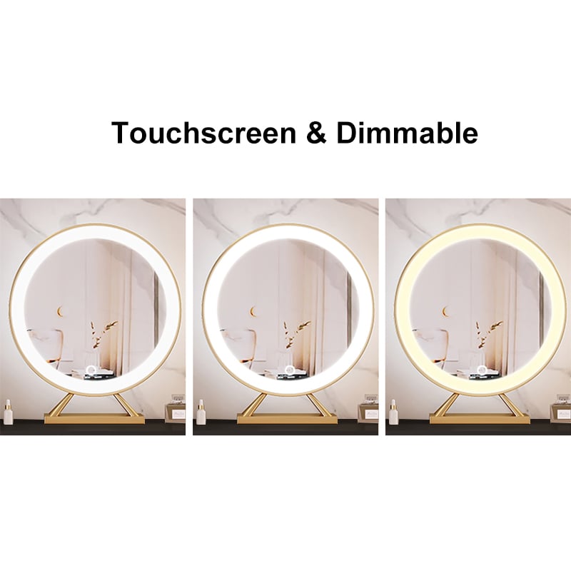 Off-white Makeup Vanity Set Dressing Table with Lighted Mirror Cabinet & Stool Included - 