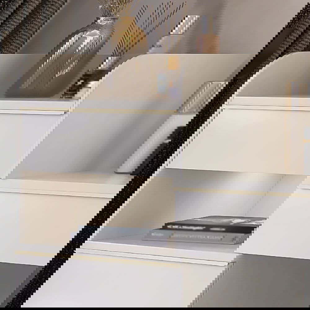 Off-white Makeup Vanity Set Dressing Table with Lighted Mirror Cabinet & Stool Included - 