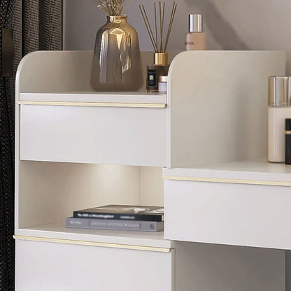 Off-white Makeup Vanity Set Dressing Table with Lighted Mirror Cabinet & Stool Included - 