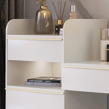 Off-white Makeup Vanity Set Dressing Table with Lighted Mirror Cabinet & Stool Included - 