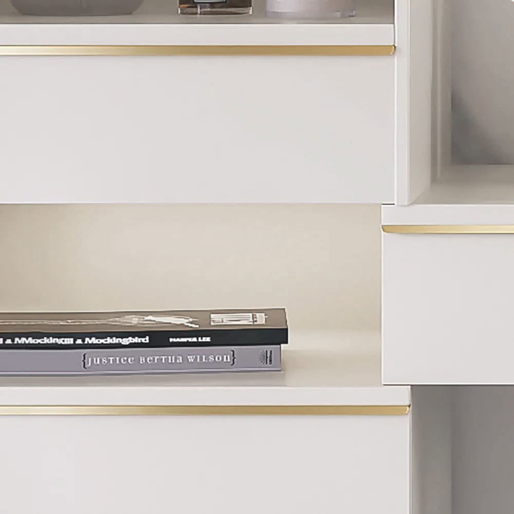 Off-white Makeup Vanity Set Dressing Table with Lighted Mirror Cabinet & Stool Included - 