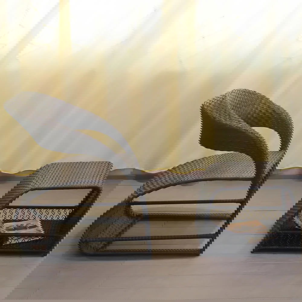 Outdoor PE Rattan Recliner Chair with Ottoman & Storage 2-Piece Set in Coffee - 