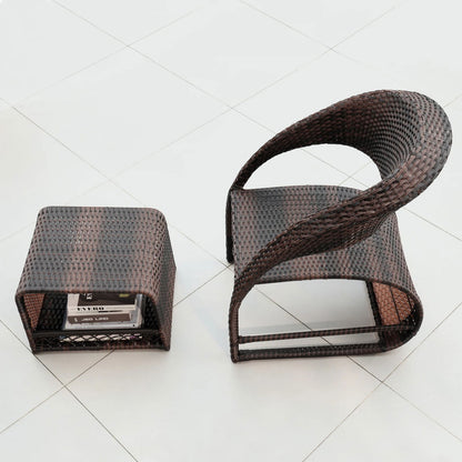 Outdoor PE Rattan Recliner Chair with Ottoman & Storage 2-Piece Set in Coffee - 