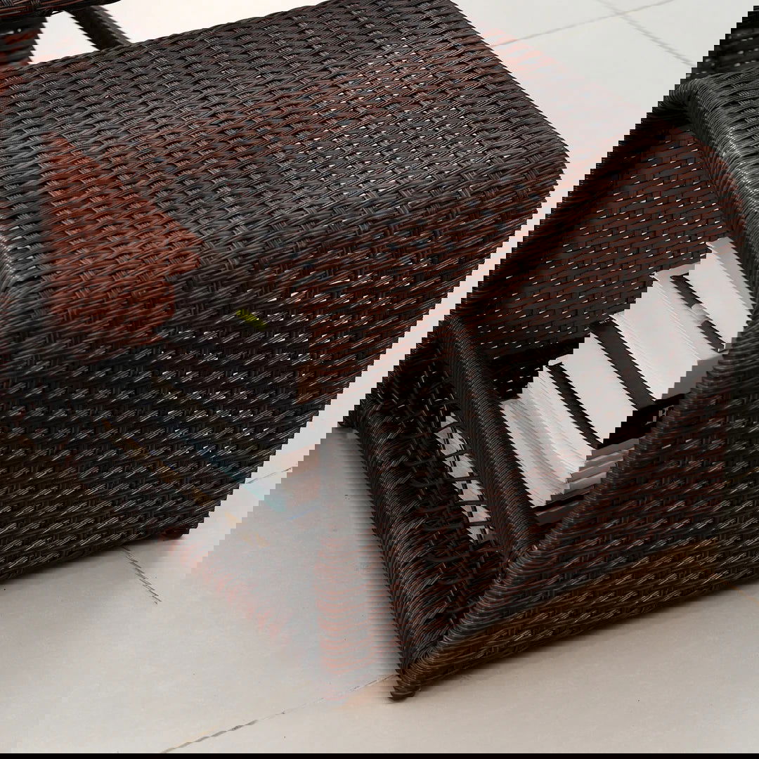 Outdoor PE Rattan Recliner Chair with Ottoman & Storage 2-Piece Set in Coffee - 