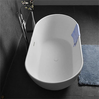 Oval Shape 1630mm Freestanding Matte White Stone Resin Soaking Bath with Overflow - 